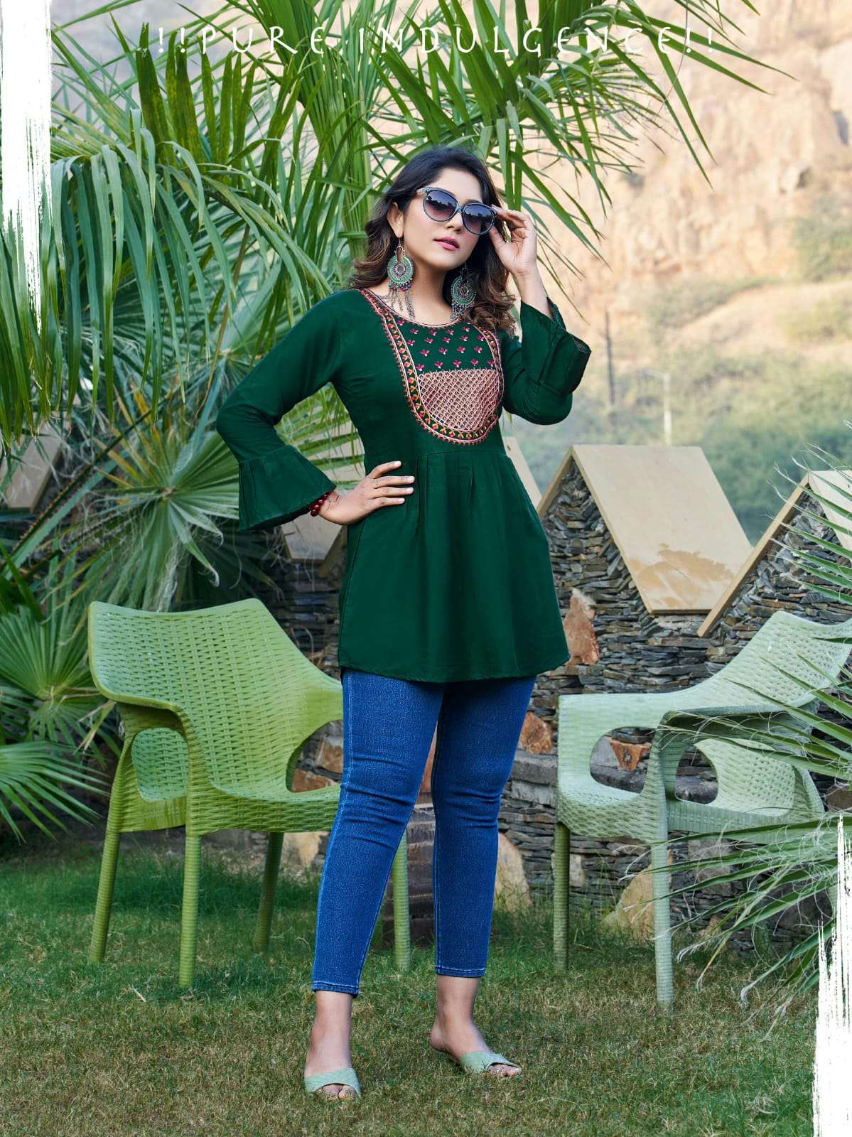 BUBBLY VOL 09 BY TIPS & TOPS BRAND PRESENTS HEAVY RAYON SLUB WITH HEAVY EMBROIDERY WORK WESTERN SHORT TOP WITH 34TH SLEEVES-1006